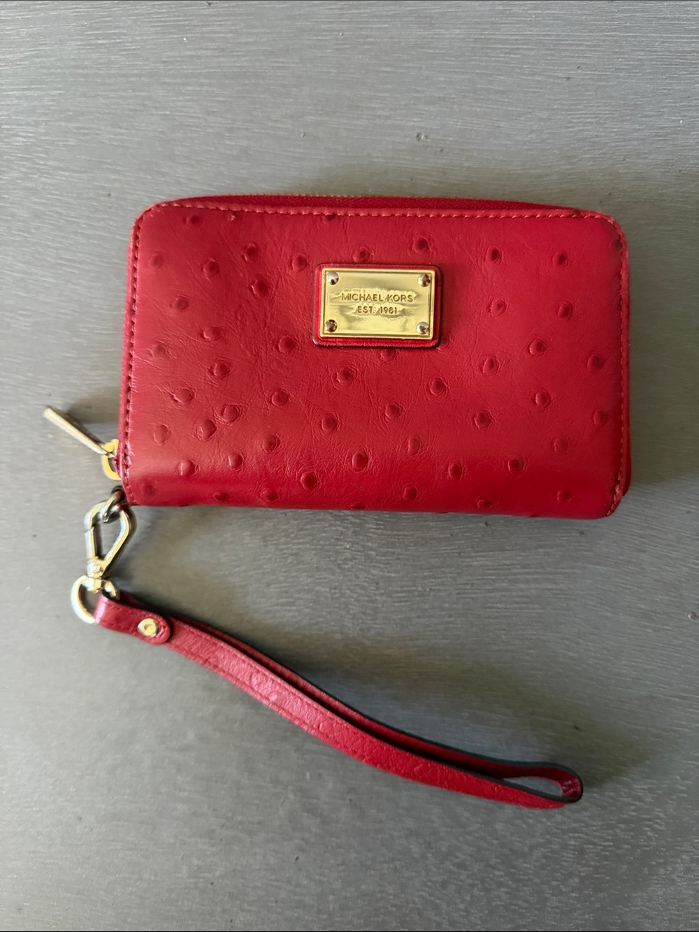 Michael Kors Red Textured Leather Wristlet